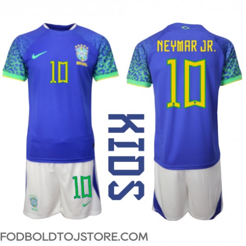 Brasilien Neymar Jr #10 Udebanesæt Børn VM 2022 Kortærmet (+ Korte bukser)